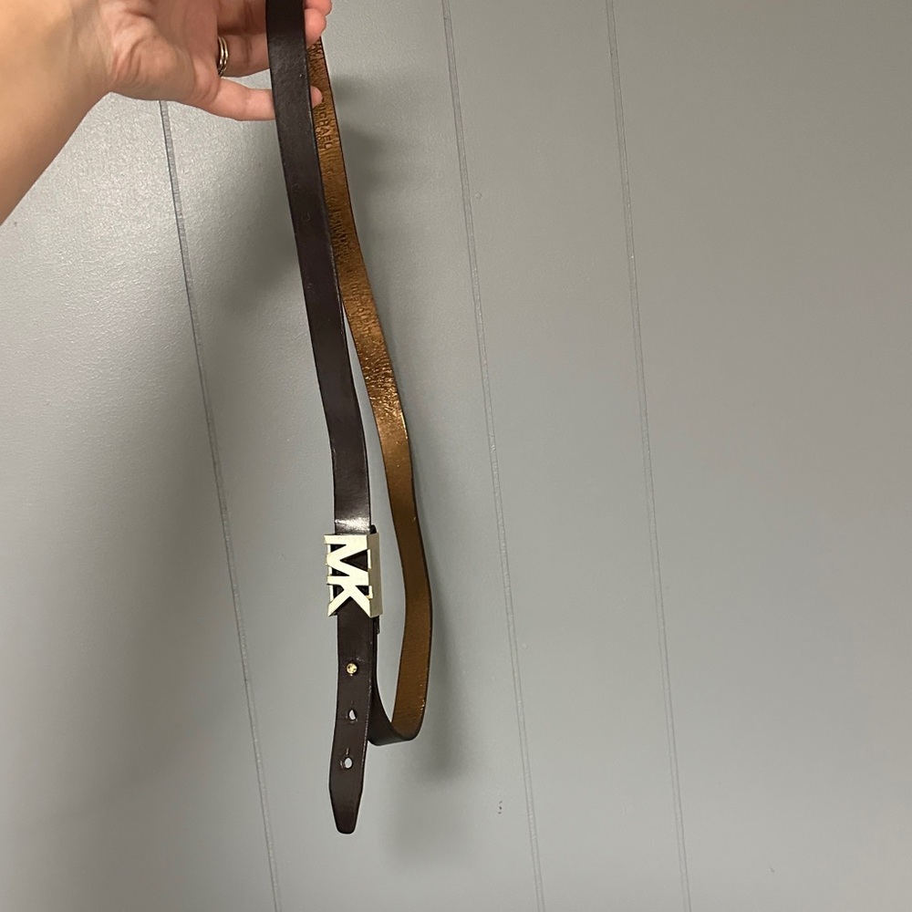 Michael Kors Dark Brown Leather Belt with MK Buckle